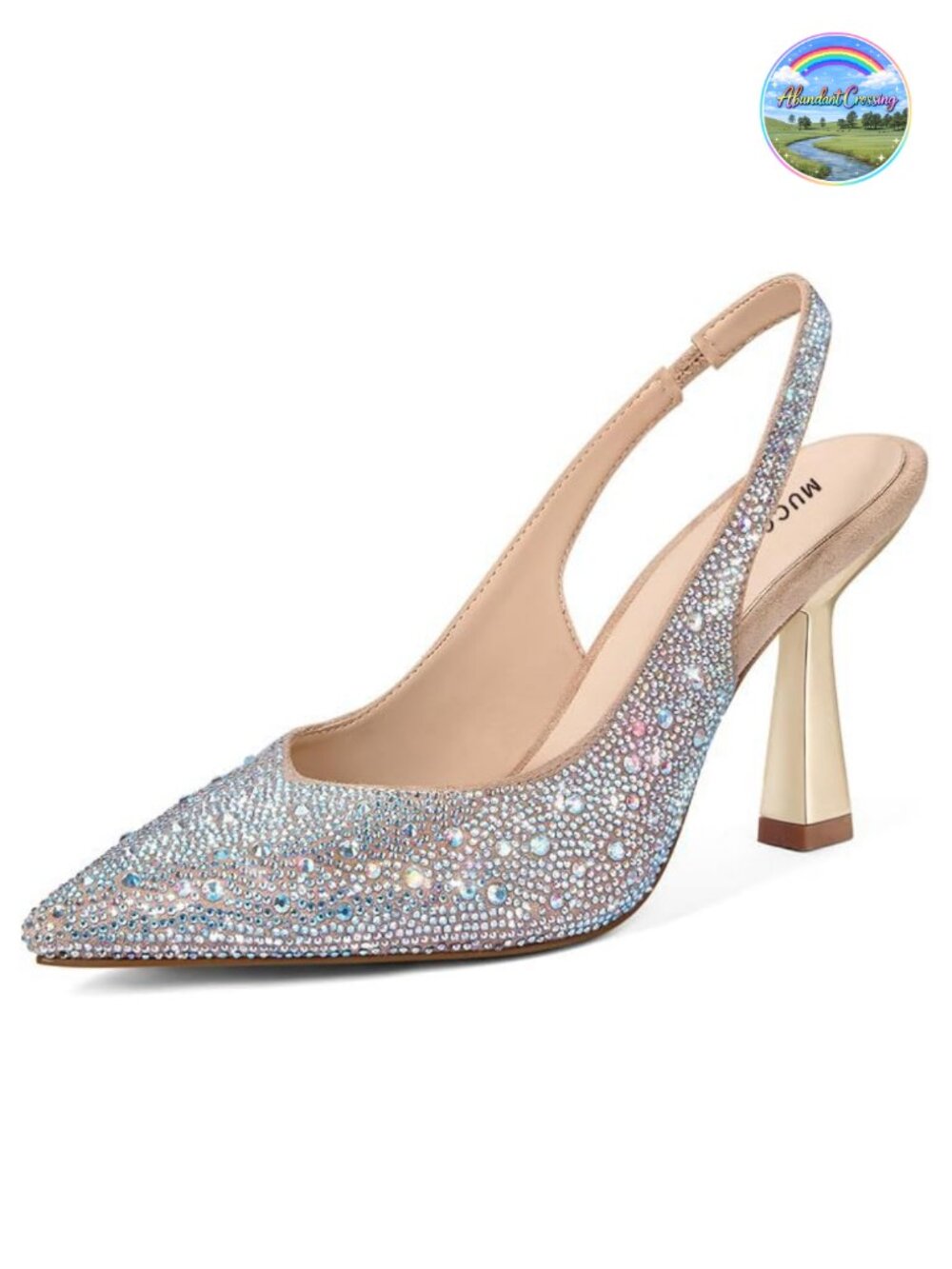 Kitten Heels for Women Rhinestone Slingback Pointe Toe Heels